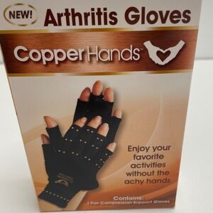 Copper Hands Arthritis Gloves S/M Black Compression Support One Pair Bulbhead